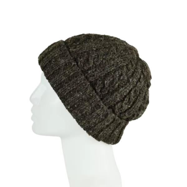 Bonnet Court Tricoté Laine Brun Foncé -Z