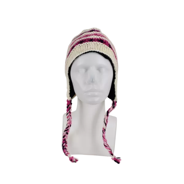 Bonnet Péruvien Sunam Tricot laine Parme Écru