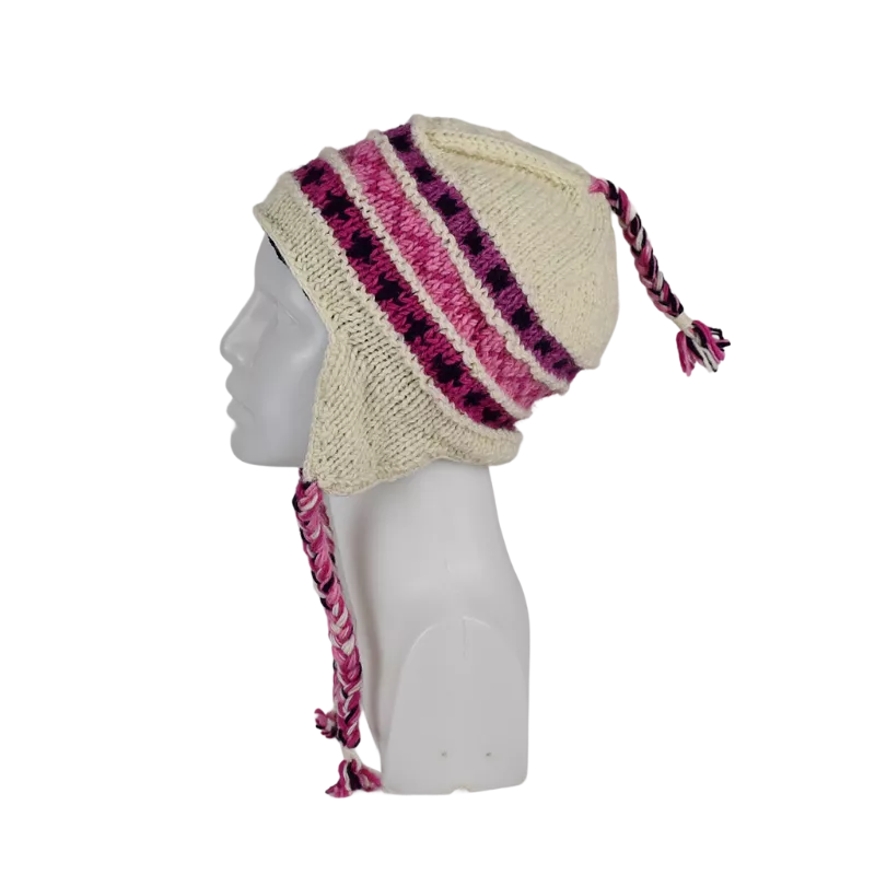 Bonnet Péruvien Sunam Tricot laine Parme Écru