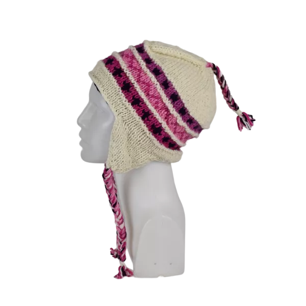 Bonnet Péruvien Sunam Tricot laine Parme Écru