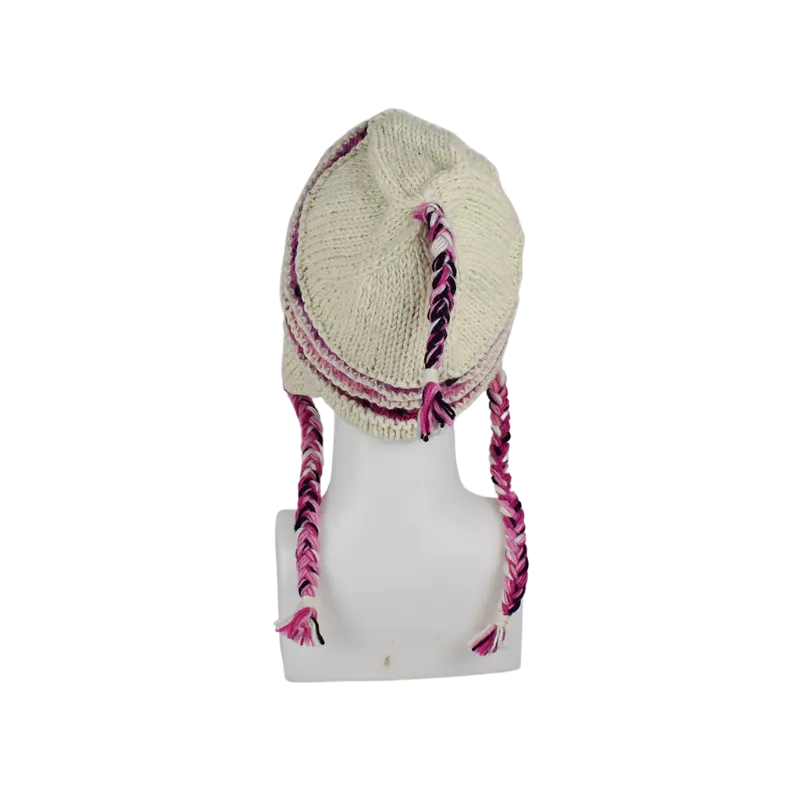 Bonnet Péruvien Sunam Tricot laine Parme Écru