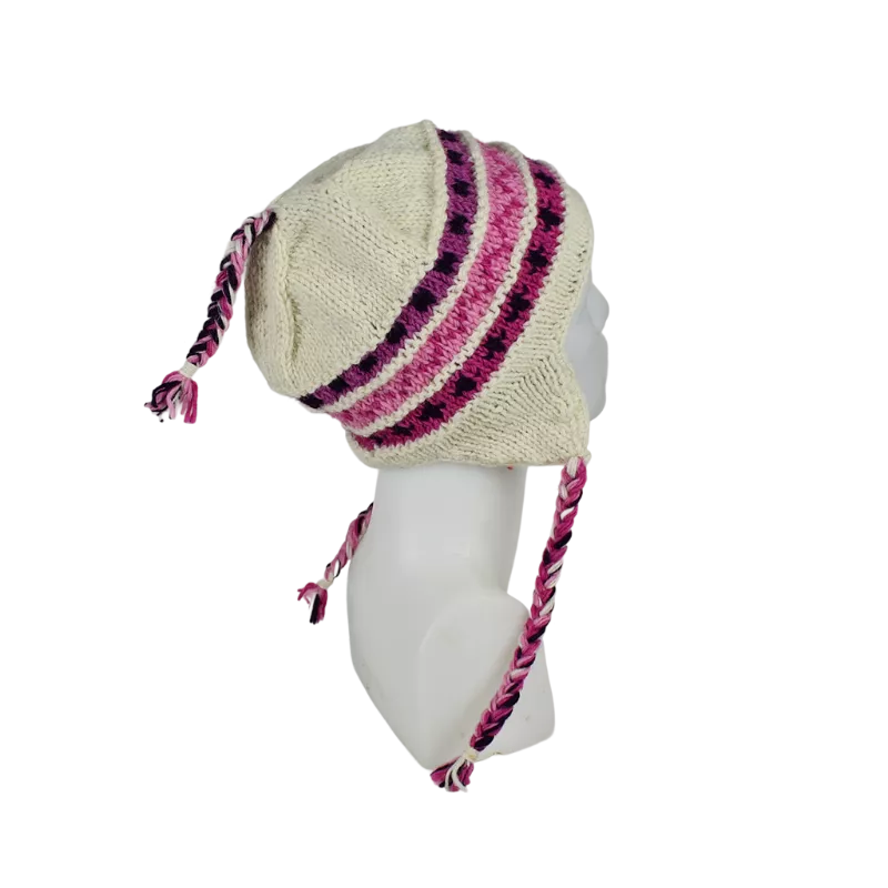 Bonnet Péruvien Sunam Tricot laine Parme Écru