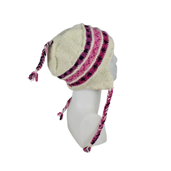 Bonnet Péruvien Sunam Tricot laine Parme Écru