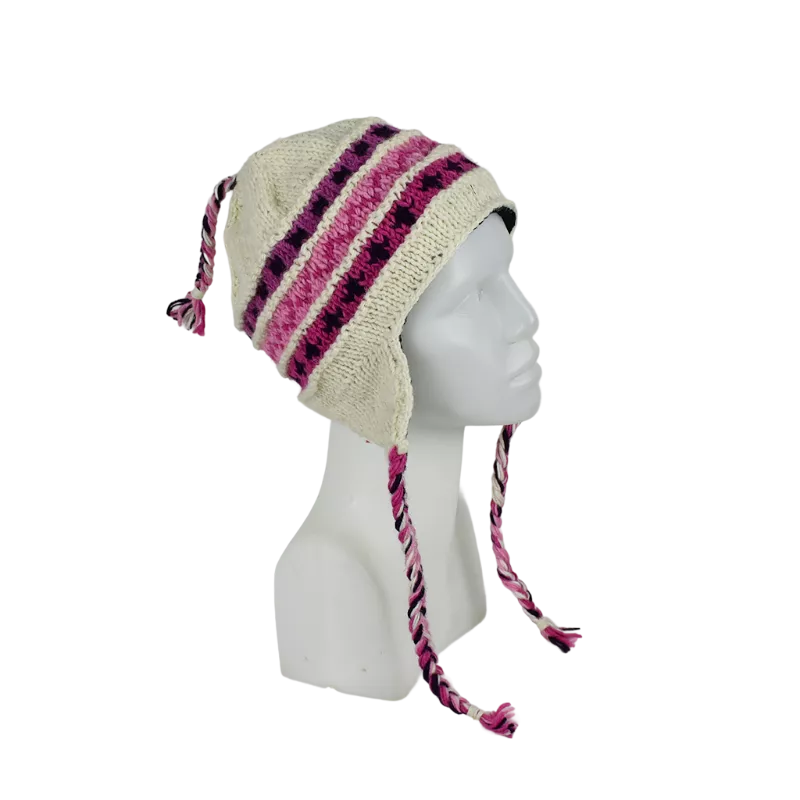 Bonnet Péruvien Sunam Tricot laine Parme Écru