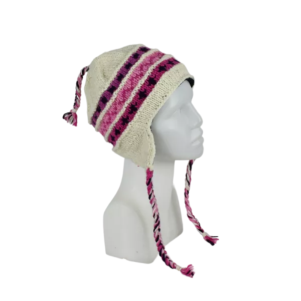 Bonnet Péruvien Sunam Tricot laine Parme Écru