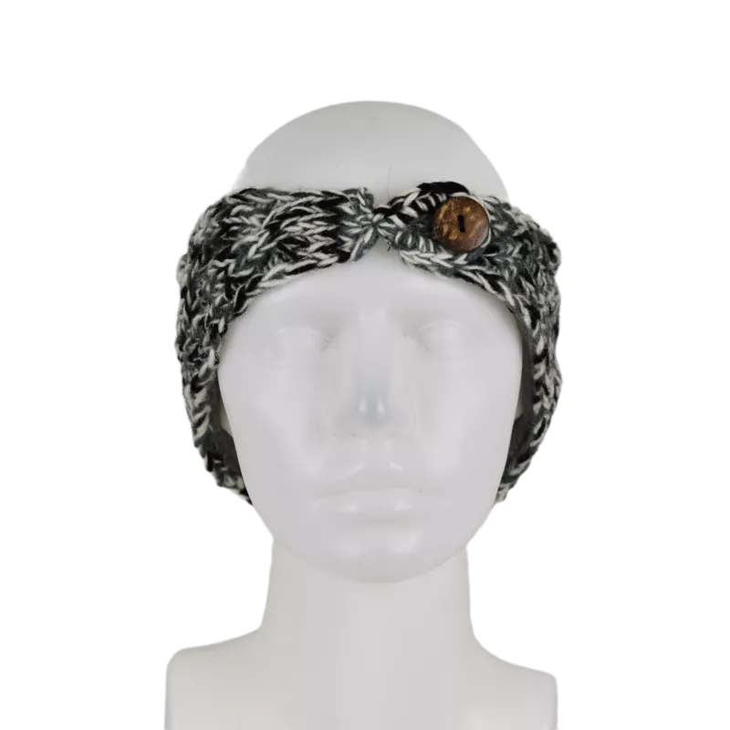 Bandeau Laine tricoté chiné et Bouton Coco