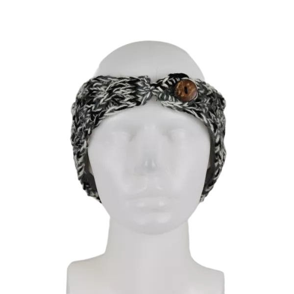 Bandeau Laine tricoté chiné et Bouton Coco