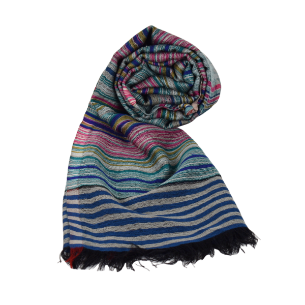 Écharpe Pusai Laine Fine à Rayures Multicolores