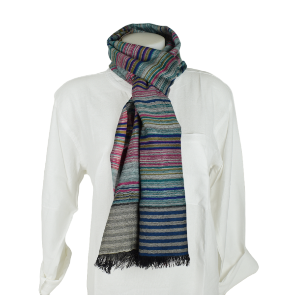 Écharpe Pusai Laine Fine à Rayures Multicolores