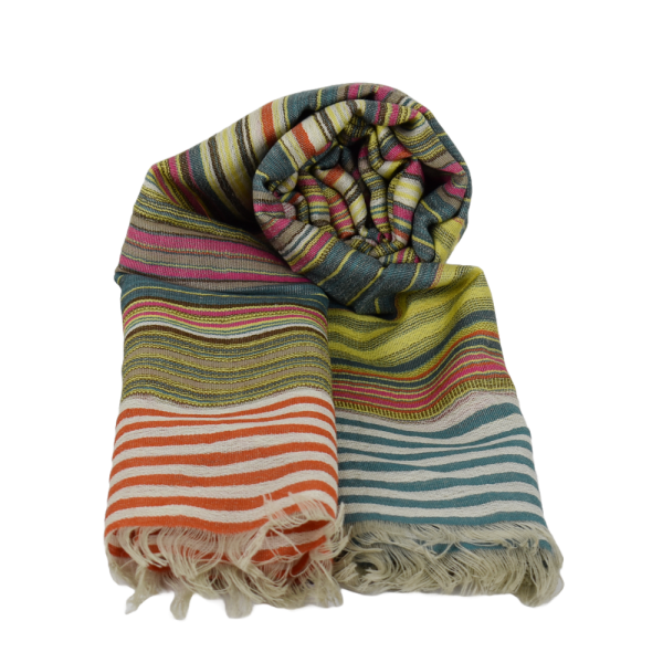 Écharpe Pusai Laine Fine à Rayures Multicolores