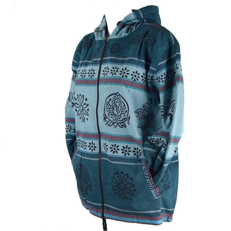 Veste Ruga Block Print Imprimé Népal Ton Bleu