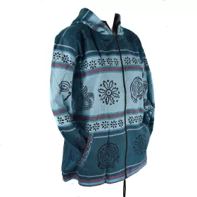 Veste Ruga Block Print Imprimé Népal Ton Bleu
