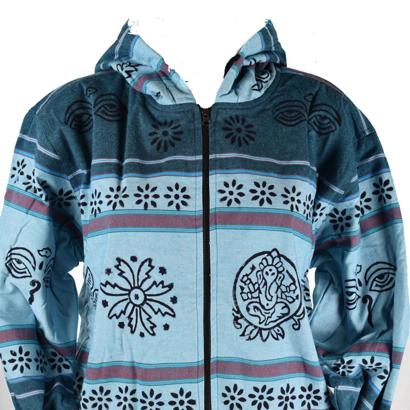 Veste Ruga Block Print Imprimé Népal Ton Bleu