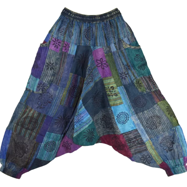 Sarouel Gufa Patch Délavé Bleu Pétrole - Coton Léger Artisanal -