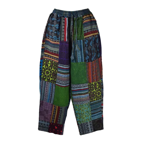 Pantalon Coton Épais Patchwork « Puranta » Ton Bleu