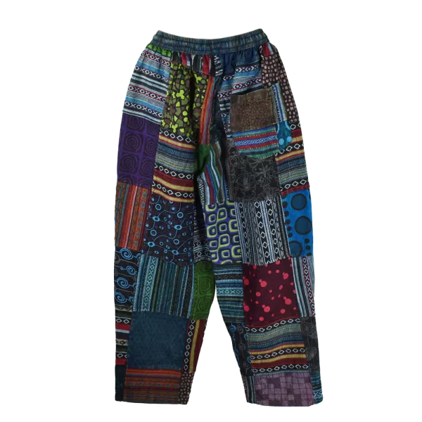 Pantalon Coton Épais Patchwork « Puranta » Ton Bleu
