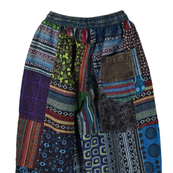 Pantalon Coton Épais Patchwork « Puranta » Ton Bleu