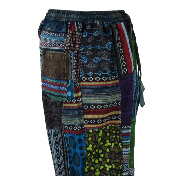 Pantalon Coton Épais Patchwork « Puranta » Ton Bleu