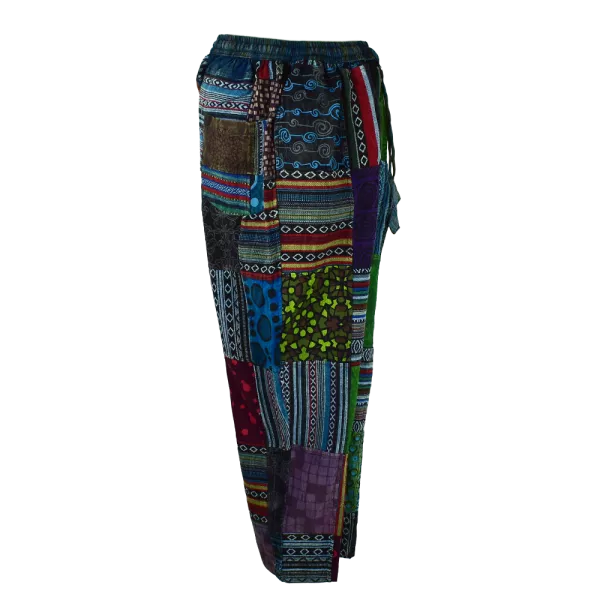 Pantalon Coton Épais Patchwork « Puranta » Ton Bleu