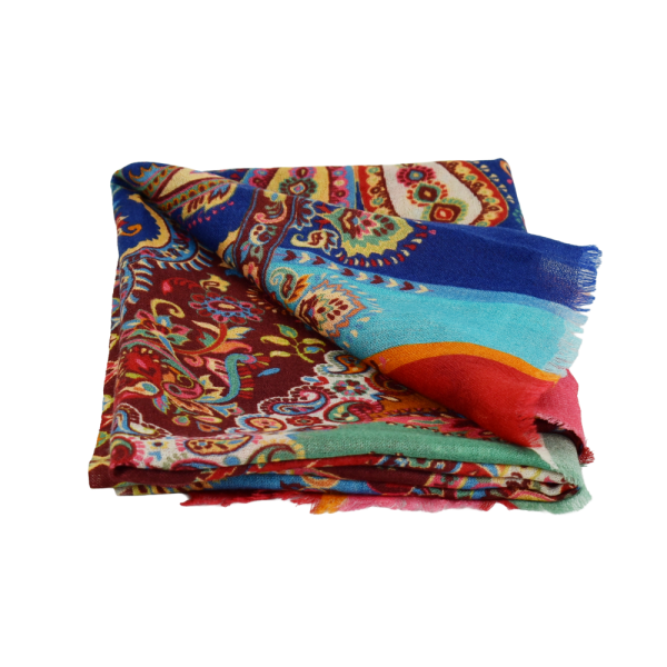 Foulard Shala Laine et Soie Motif Cachemire