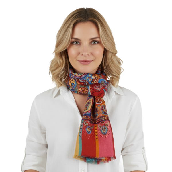 Foulard Shala Laine et Soie Motif Cachemire