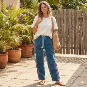 Pantalon Pokhar Coton Ethnique Bleu