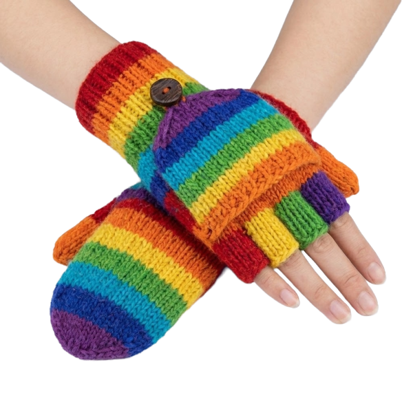 Moufle Mitaine Laine Tricotée Rainbow doublé polaire