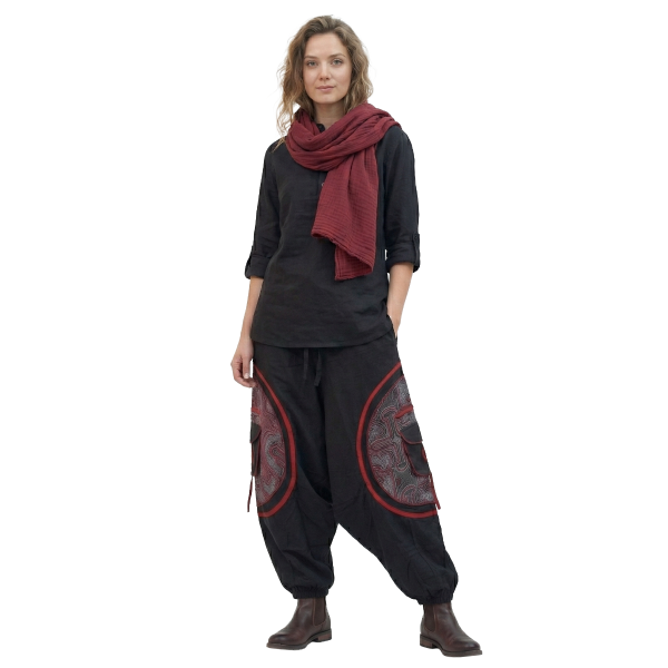 Sarouel Bogra Imprimé Ethnique Liseré Bordeaux