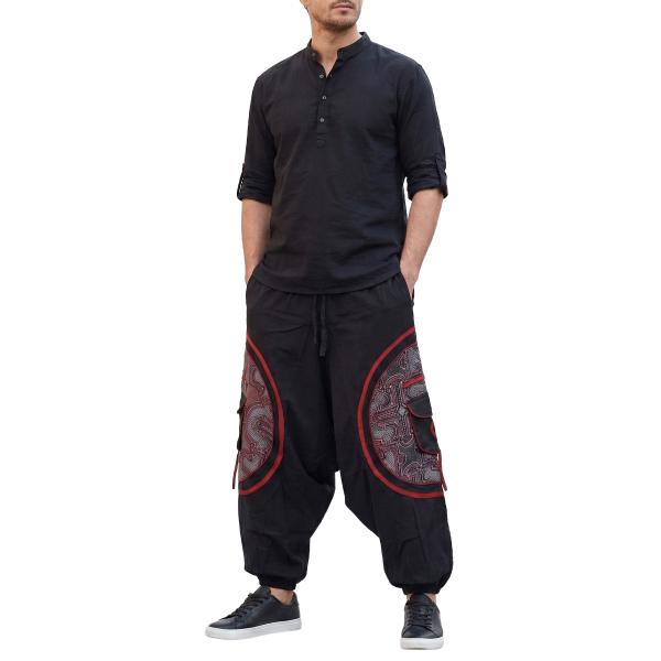 Sarouel Bogra Imprimé Ethnique Liseré Bordeaux