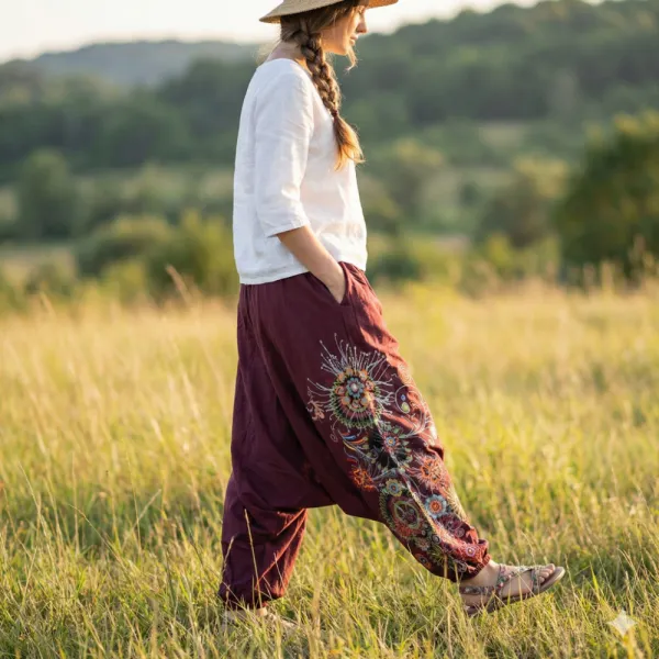 Sarouel Lehara – Pantalon Ethnique Peint et Brodé à la Main - Marron