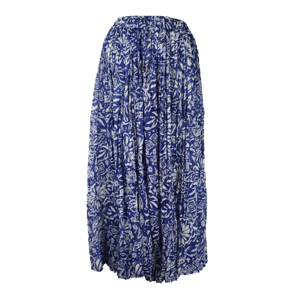Jupe Longue en Voile de Coton – Harmonie Graphique Bleue