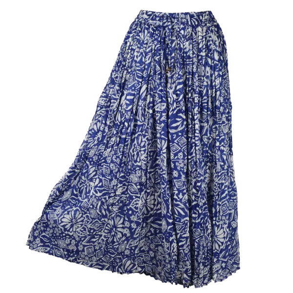 Jupe Longue en Voile de Coton – Harmonie Graphique Bleue