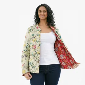 Veste Matelassée Réversible Tropicale & Block Print Bleu