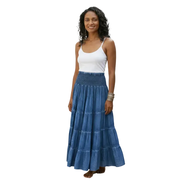Jupe Longue Bohème à Volants – Douceur et Style Délavé