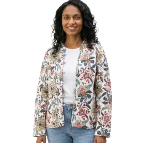 Veste Matelassée Réversible : Écru Floral & Gris Géométrique