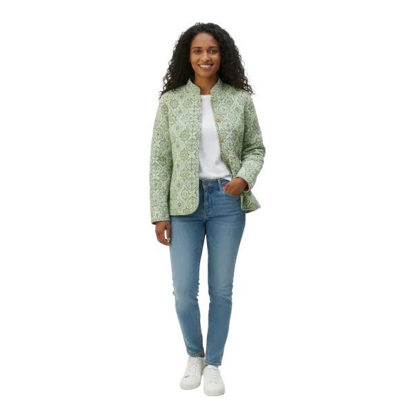 Veste Matelassée Réversible "Jardin d'Anis & Géométrie Olive"