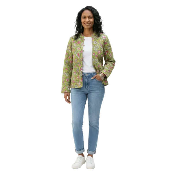 Veste Matelassée Réversible "Jardin d'Anis & Géométrie Olive"