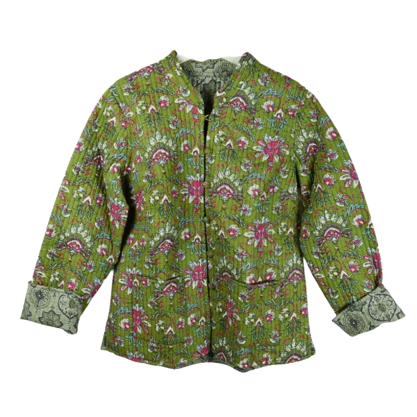 Veste Matelassée Réversible "Jardin d'Anis & Géométrie Olive"