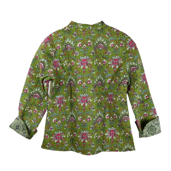 Veste Matelassée Réversible "Jardin d'Anis & Géométrie Olive"