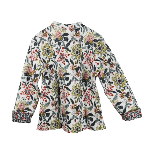 Veste Matelassée Réversible : Écru Floral & Gris Géométrique