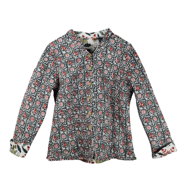 Veste Matelassée Réversible : Écru Floral & Gris Géométrique