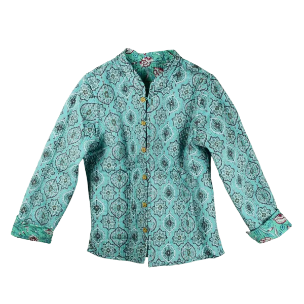 Veste Matelassée Réversible "Douceur Menthe & Mandalas Azur"