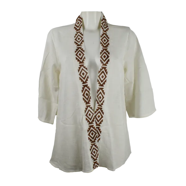 Veste Kimono Coton Slub Écru & Block Print