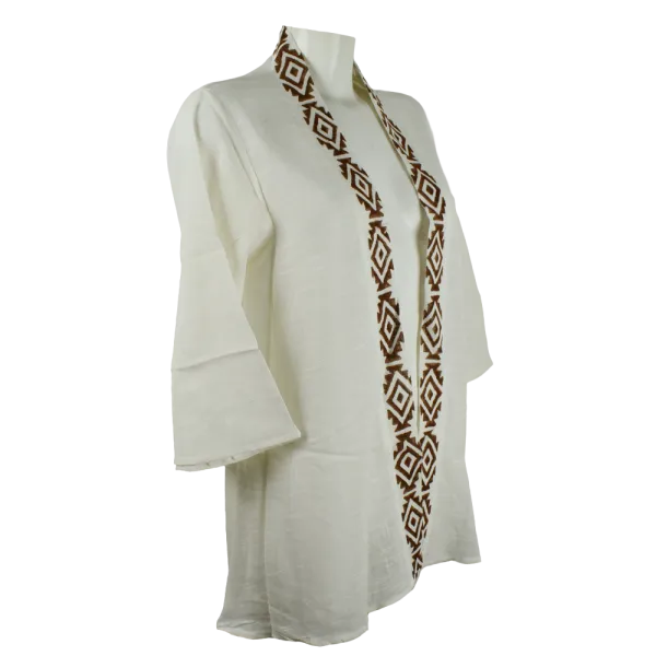 Veste Kimono Coton Slub Écru & Block Print