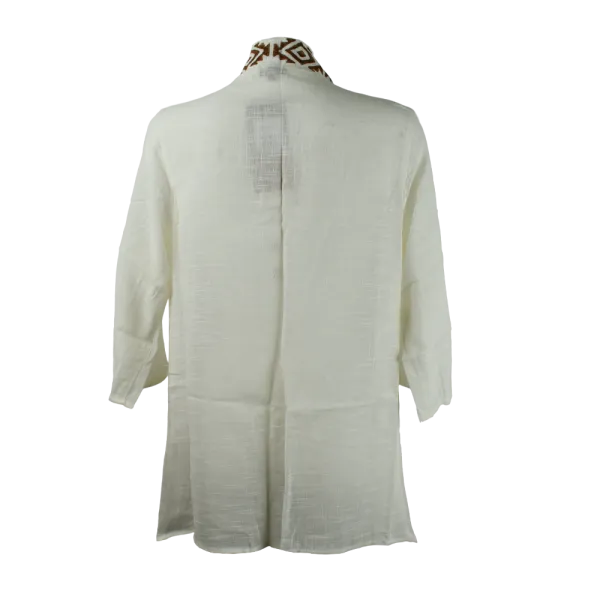 Veste Kimono Coton Slub Écru & Block Print