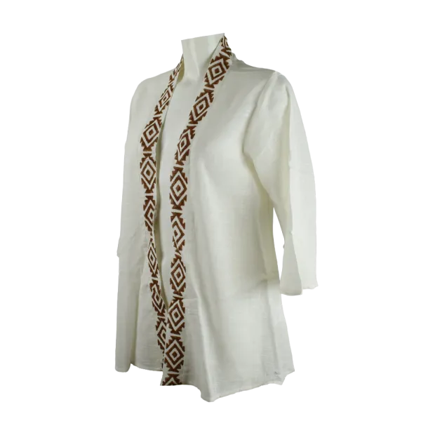 Veste Kimono Coton Slub Écru & Block Print