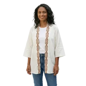 Veste Kimono Coton Slub Écru & Block Print