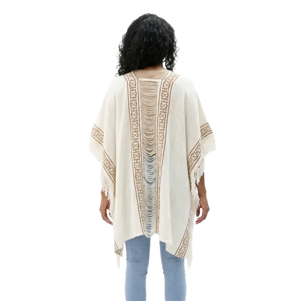 Veste Poncho Ajourée "Esprit Nomade" - Coton Artisanal & Block Print