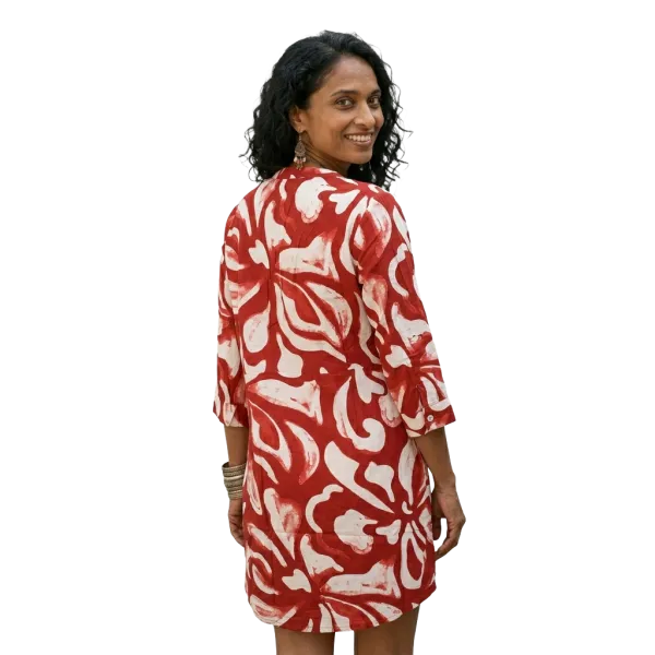 Robe Courte / Tunique en Viscose "Jardin Graphique"