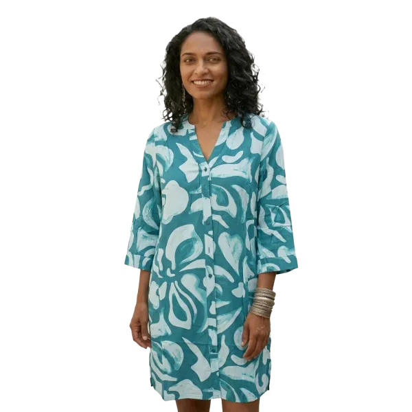 Robe Courte / Tunique en Viscose "Jardin Graphique"